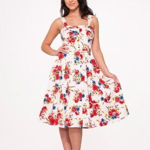 Hearts & Roses London Size Large Red/Blue/Yellow/White Floral A-Line Dress